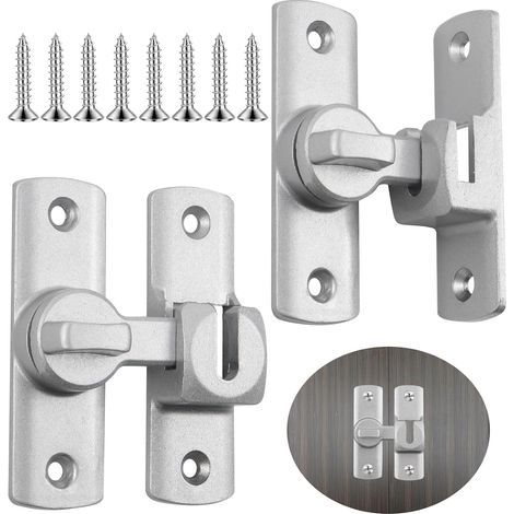 2 Pièces Loquet Porte Interieure 90 et 180 Degrés Verrou Porte Coulissante avec Vis Alliage D aluminium Loquets et Verrous de Portes pour Portes (1/4)
