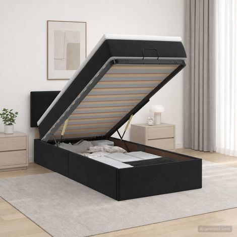 vidaXL Lit ottoman avec matelas Noir 90 x 190 cm Velours (1/5)