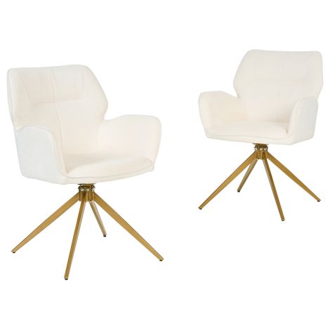 Chaises de salle à manger pivotantes (Lot de 2) — Fauteuils aux pieds en métal, Chaises d'appoint, Tissu effet velours, Blanc crème