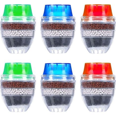 Filtre eau Robinet à Charbon Actif, 6 Pièces Purificateur Mini Water Filtre Robinet pour Cuisine Water Filter, Qualité Universel Filtre Anti Calcaire (1/5)