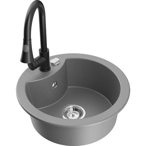 Mexen Diego 1-Becken-Granit-Spüle mit Mischbatterie Elia, Grau - 6512-71-670101-70