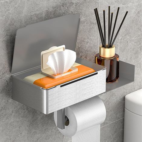 Toilet paper holder, stainless steel, self-adhesive, drillable, suitable for bathroom, kitchen (silver) extension (1/5)
