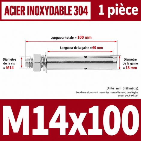 Goujon d'ancrage M14x100 mm inox 304 cheville à expansion perçage 18 mm m14 100 1 pièces 1 kg – Livraison gratuite