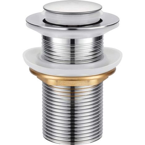 Bonde universelle en alliage de zinc, bonde de lavabo sans trou de trop-plein, valve push open, acier inoxydable chromé (1/5)