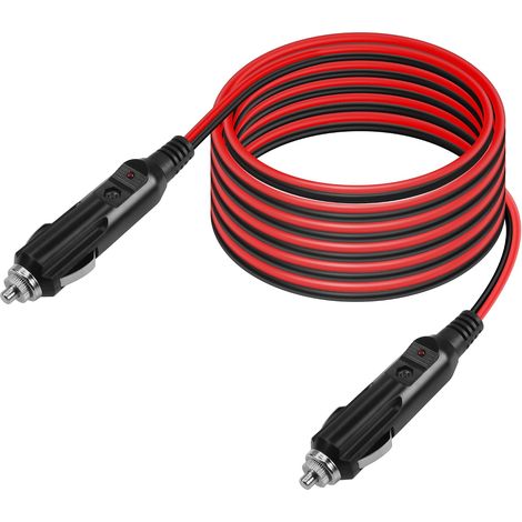 Allume-cigare de voiture 12v mâle à mâle cordon de charge, câble d'extension de prise d'allume-cigare automatique avec protection par fusible 25a, câble robuste 14 awg avec lumière led (3M) (1/5)