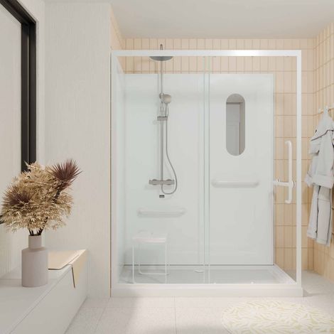 Cabina doccia bianca sicura e accessibile a tutti 160x85x220cm - Miscelatore termostatico