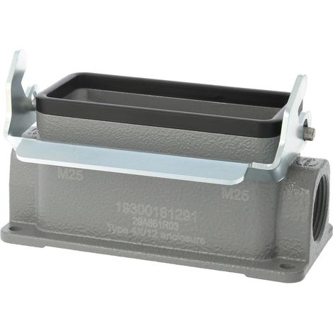 HARTING Han 16B Embase à monter en saillie bas, 2xM25 sortie de câble latérale, avec 1 étrier longitudinal Presse-étoupe M25 Plage de serrage 9,0 mm - 17,0 mm - 1 Stück (1/2)