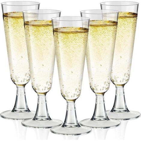 50 Pièces Flûtes à Champagne Transparent, Verres à Champagne en Plastique Reutilisables, 150ml Gobelet Verre à Vin Cocktail, Coupes (1/4)