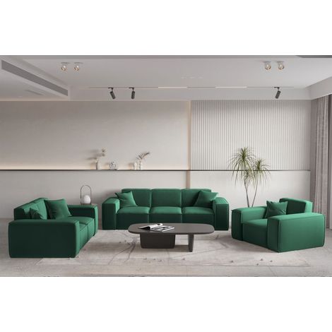Sofaset Designersofa CELES PREMIUM 3-2-1 in Stoff Opera Velvet Grün (1/5)