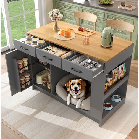 Isola da cucina 120x60x90 cm in legno grigio con contenitore FloraGrace (1/5)