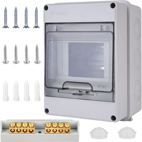 Boîte à fusibles en saillie, étanche IP65, avec bornes en laiton, sous-distribution en saillie, 1 rangée, 5 modules, pour jardin ou extérieur, électrique, villas, bornes de charge (1/5)