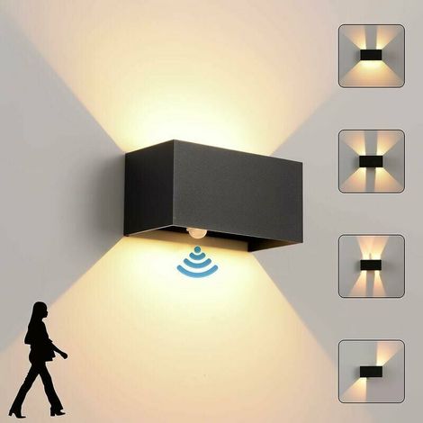 Indoor/Outdoor Wall Light with Motion Sensor, Modern 24W LED Wall Light, Waterproof IP65 Wall Lighting 3000K Warm White, Wall Lights with Adjustable Beam Angle, Black B (1/5)