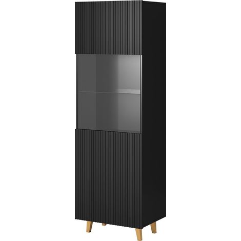Vitrine PAFOS 182 cm schwarz matt / goldene füße