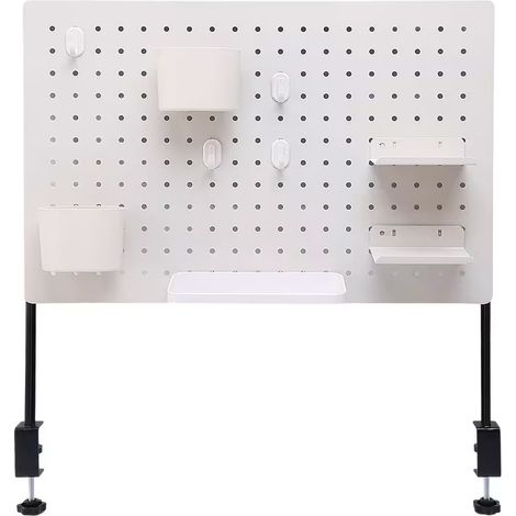 Clip-On Desktop Organiser with Perforated Board, Height Expandable Bracket Desktop Storage Rack, Multifunctional Desktop Extension Unit, Desk Privacy Panel Workstation Tidy for Home Office Study (1/5)