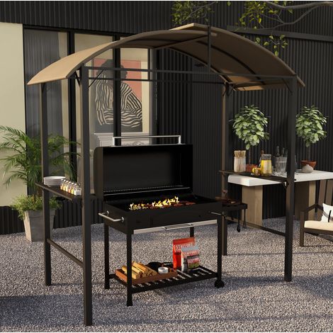gazebo barbecue 233x110 cm con ripiani laterali khaki HAVRYA