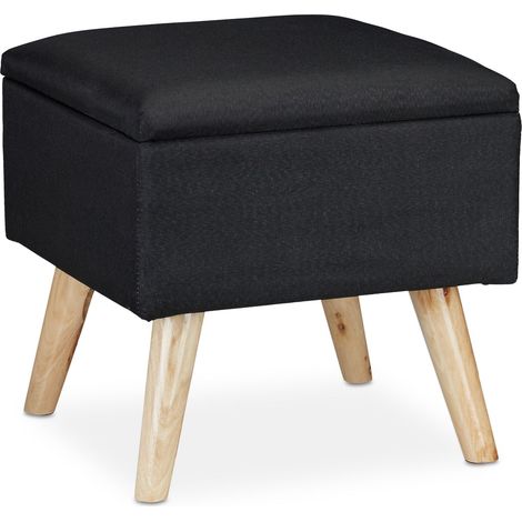 Sgabello contenitore decorativo quadrato 40 x 40 x 40 cm comoda seduta estetica in lino artificiale nero 130008756