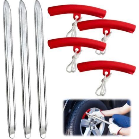 Outil de Démonte-Pneu, 3PCS 30 cm Levier de Démonte-Pneu, avec 4 Pièces Protecteurs de Jante Rouges, pour Voiture, Moto et vélo (1/5)