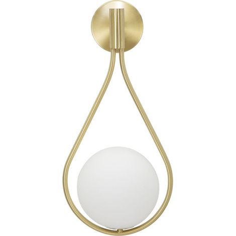 Applique Glamy Drop in ferro dorato con sfera in vetro bianco e cornice a goccia