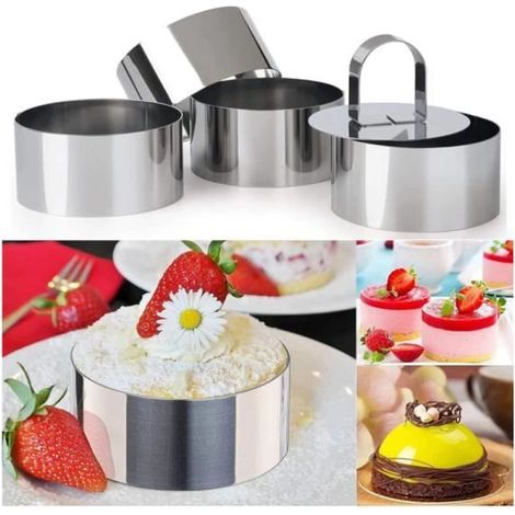 4 Pièces Cercle a Patisserie,Emporte Piece Patisserie,Moule Gateau, de Cuisson Anneau à Gâteau en Acier Inoxydable Moules à Mousse (1/4)
