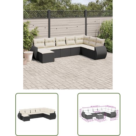 The Living Store 8-tlg. Garten-Sofagarnitur mit Kissen Schwarz Poly Rattan - Gartenmöbel Set - PE-Rattan Möbel - Outdoor Lounge - Gartenlounge - Esstischgarnitur (1/3)