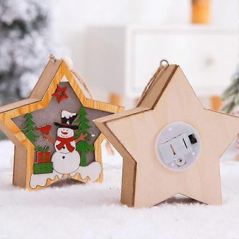 Beleuchteter hängender Weihnachtsbaumschmuck aus Holz, 3er-Set