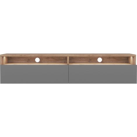 Selsey REDNAW - TV-Schrank / modernes TV-Board für Wohnzimmer, stehend / hängend, 140 cm breit (Wotan Eiche Matt / Grau Hochglanz mit LED) (1/5)
