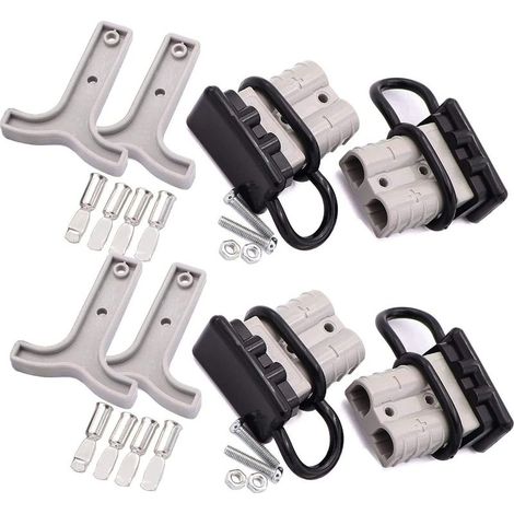 Connecteur de batterie rapide 50 A 600 V, 4 pièces, prise de connexion pour treuil, remorque, voiture, connecteur haute intensité (gris, rouge) (1/4)