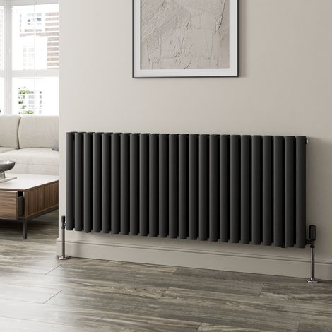 Black Oval Column Designer Radiator Vertical Horizontal 600 x 1440mm Double Panel (1/5)