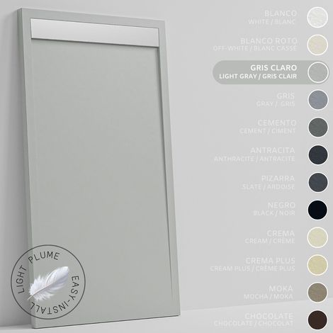 SOULHOME Duschwanne aus leichtem Kunstharz Schiefer-Textur - Farbe Hellgrau - 100x80- Extraflach 3 cm. Edelstahlgitter (1/5)