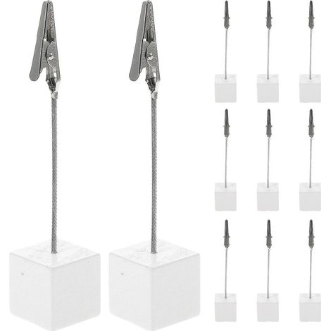BESTOMZ Lot de 10 porte-notes/porte-photos à base cubique (blanc)-11.70X2.40X2.40CM-Silver (1/3)