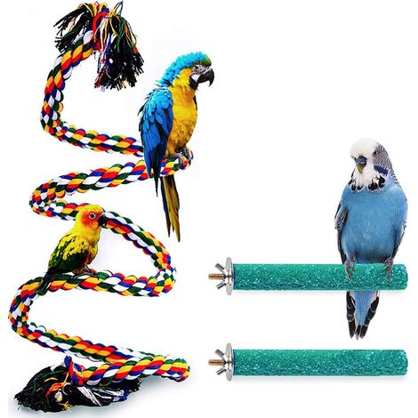 Perchoir Pour Oiseaux - Perchoir En Corde Et Plateforme En Bois Naturel - Pour Cage À Oiseaux - 1 Pièce (1/5)