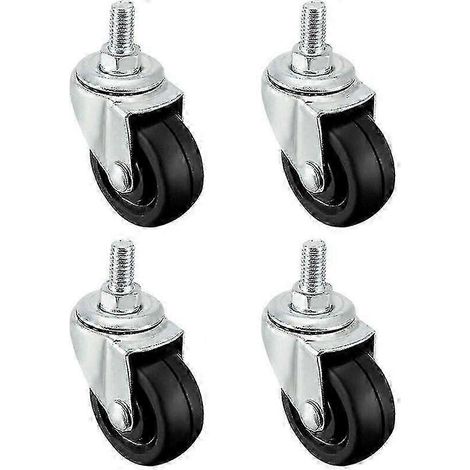 Lot de 4 roues robustes en caoutchouc de 40 mm avec tige filetée M8 pour projets de bricolage et pièces de rechange pour machines (1/4)