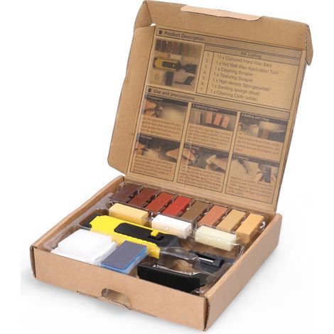Kit réparation pour sol stratifié et bois, DIY multifonction, avec 11 blocs cire, pour rayures et éraflures (1/5)