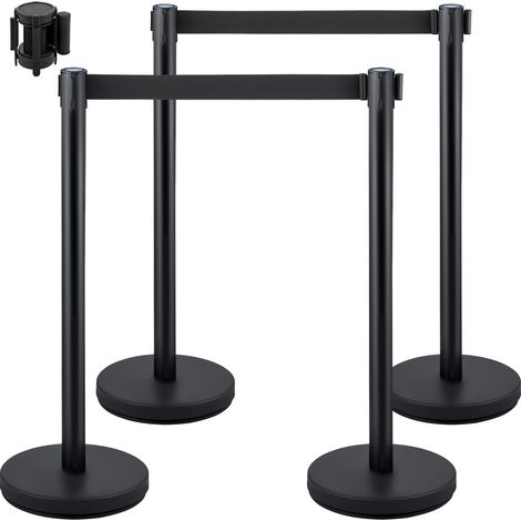 Poteaux de guidage rétractables, file d'attente avec sangle noire 2 m, acier inoxydable, lot de 4 pour aéroport banque (1/5)
