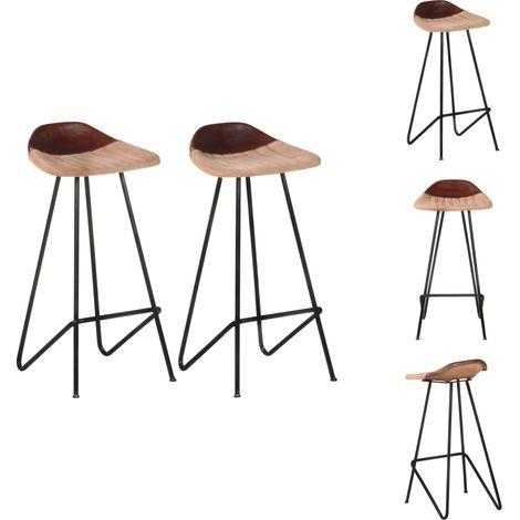 Barhocker 2 Stk. Braun Echtleder - Industrieller Barhocker - Echtleder Barhocker - Brauner Barhocker - Barhocker Set - Wohnzimmer Dekoration (1/5)