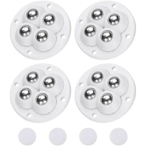 Lot de 4 roulettes pivotantes autocollantes, rotation à 360 degrés, universelles, pour meubles, poubelles (blanc, 4 billes en acier) (1/5)