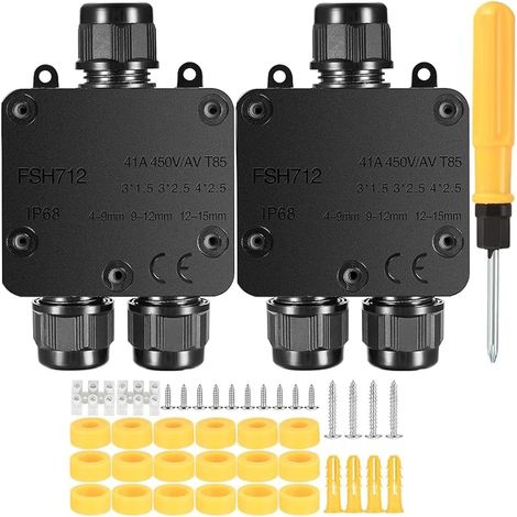 Boîte de Jonction Étanche IP68, 2 Pièces Boîte de Dérivation Electrique Exterieure Etanche, Connecteur de Câble Électrique à 3 Voies pour Câble Ø 4-15mm