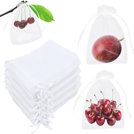 100 Pièces Sachet Organza 10 x 15 cm avec Cordon de Serrage Sac de Protection de Raisins Réutilisable Jardin Protéger Sacs Protection pour Fruits, Blanc Petit Pochette Cadeau Sachets Lavande