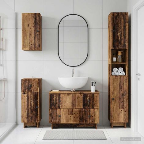 vidaXL 4 Piece Bathroom Cabinet Set EDE Old Wood Engineered Wood (1/5)