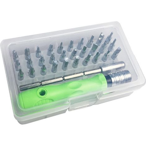 Kit tournevis de précision 32‑en‑1 NO.7389C – tige télescopique 4 positions, aimanté, poignée antidérapante, pour réparation smartphone/PC (1/4)