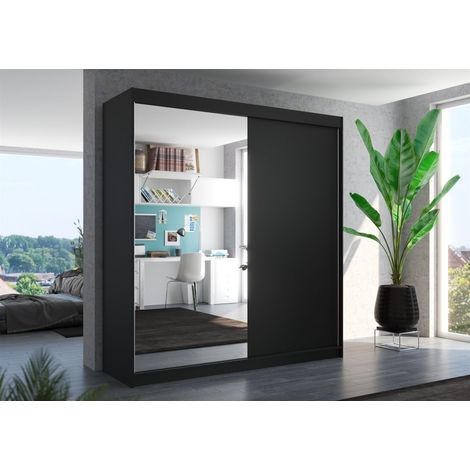 Schiebetürenschrank Schrank Nr.405 in Schwarz matt- Spiegel 200x215x58 cm (1/3)
