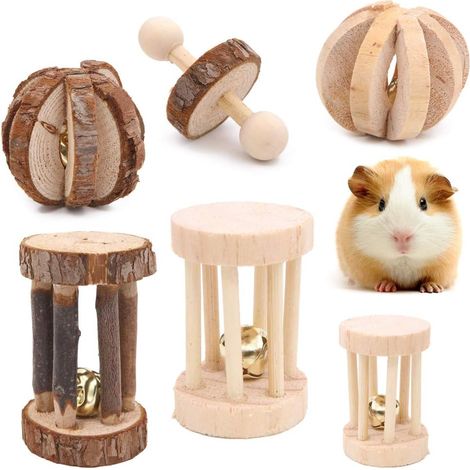 6 Pcs Wooden Hamster Mouse Chinchilla Rabbit Gerbil Guinea Pig Chew Toys (1/5)
