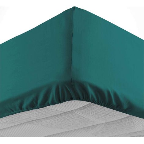 Bricoline – Drap-housse 180 x 200 cm coton 57 fils – Bonnet 30 cm – Couleur émeraude – Pour matelas épais (1/7)