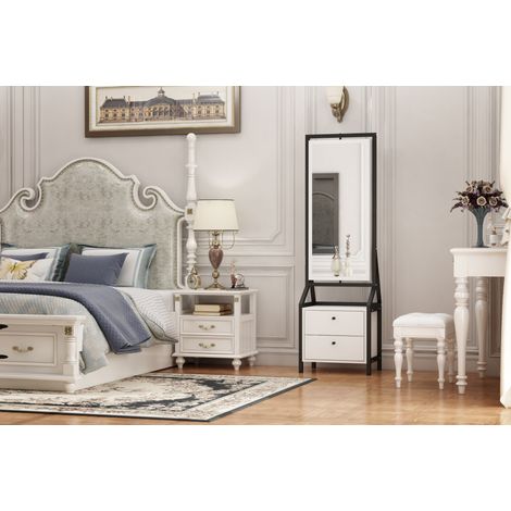 Armoire à bijoux pivotante 360° avec miroir pleine longueur et 2 tiroirs en MDF blanc (1/5)