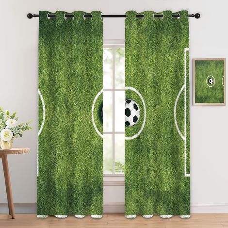 Rideau Occultant Football - Décoration Football, Rideau Thermique Motif Garçon Terrain de Ballon Sport, Lot de 2 Rideaux Opaque à Oeillets pour Fenetre Chambre Salon, 140x160 cm (LxH) - 2x L 140 X H 1 (1/5)