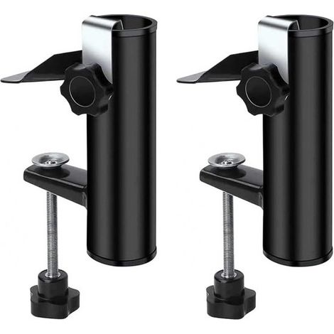 Clips pour parasol - Noir - Supports pour parasol - Compatibles avec les mâts de parasol de 38 mm de diamètre - Conçus pour les balcons - Lot de 2 (1/5)