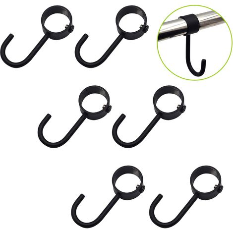 Lot de 6 crochets coulissants en acier inoxydable pour rangement de cuisine - Noir - Diamètre : 25 mm (1/5)
