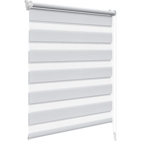 Store Enrouleur Jour Nuit sans Perçage, Montage avec Clips, Rideau Translucide et Occultant en Double Tissu, Protection Vie Privée, pour Fenêtre ou Porte, 100l x 120L cm, Gris (1/5)