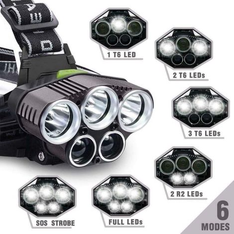 LAMPADA FRONTALE 5 LED Proiettore LED faro ricaricabile Torcia Testa (1/5)