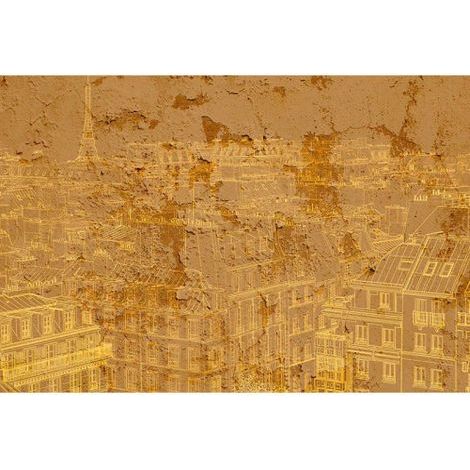 Papier peint panoramique Paris jaune pour salon Tapisserie panoramique Paris fond effet béton Papier peint panoramique ville pour couloir (1/3)